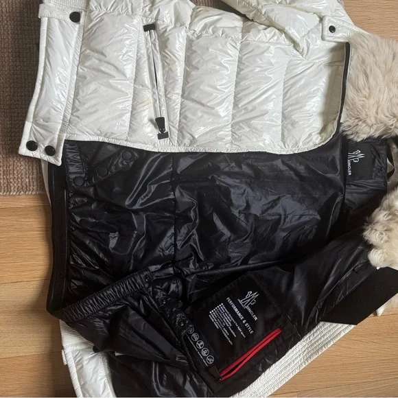 Moncler White Puffer Jacket with Fur Collar